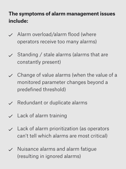 The symptoms of alarm management issues 